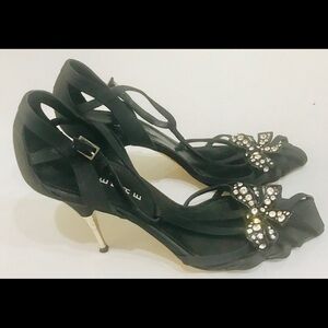 Lerre Black Cloth and leather women cute sandals